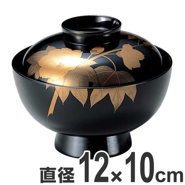 美品☆木製 吸物椀 黒漆塗/芙蓉蒔絵椀　蓋付きお椀　5客セット　本漆塗り