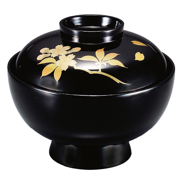 吸い物椀 木製 4.2寸 桜 黒漆塗 漆塗 汁椀 吸い物 本漆