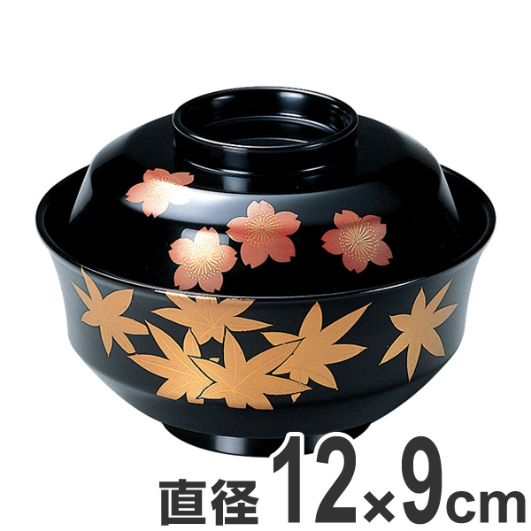 吸い物椀 4寸 お椀 天竜寺椀 黒春秋 吸い物 椀 漆塗 手書き 磨蒔絵 本漆塗 食器 業務用 （ お椀 蓋付き 漆塗り 蒔絵 吸物椀 蓋向 黒 桜 紅葉 ）