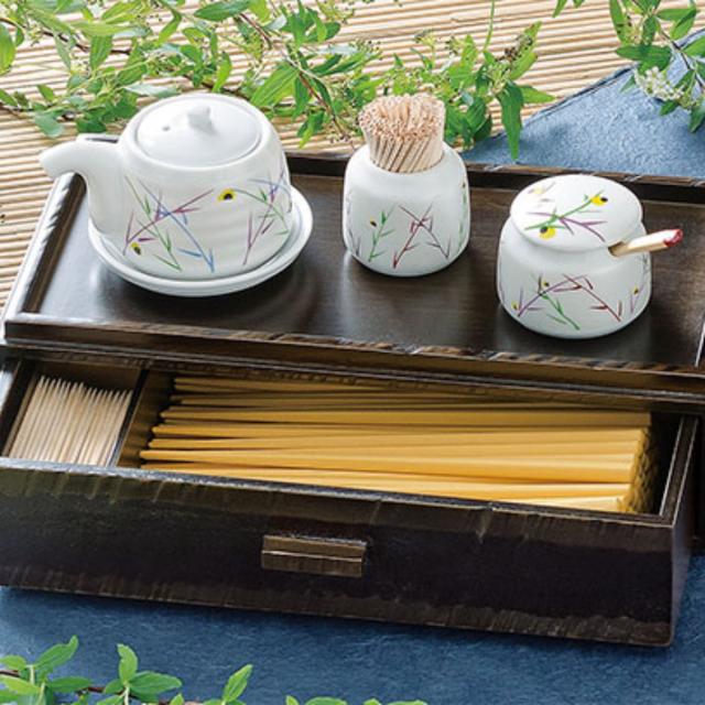 箸箱 木製 荒彫 カスター 引き出しタイプ よもぎ塗 楊枝入れ付き 業務用 テーブルウェア （ 爪楊枝入れ 箸入れ はし箱 木製箸箱 飲食店 箸ケース 箸ボックス はし 箸 お箸 ケース ボックス 入れ 引き出し 引きだし ）_1