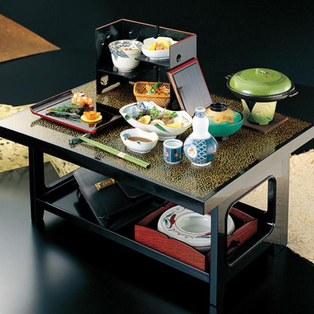 お膳 新飛龍膳 樹脂製 片面タイプ 足付 金ちらし 業務用 （ 御膳