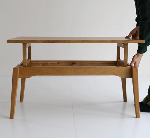 センターテーブル 高さ2段階 37.5cm 55cm ソフトヴィンテージ風 Rasic （ リビングテーブル ローテーブル ハイ テーブル 木製 天然木 長方形 コンパクト 高さ調節 ）_14