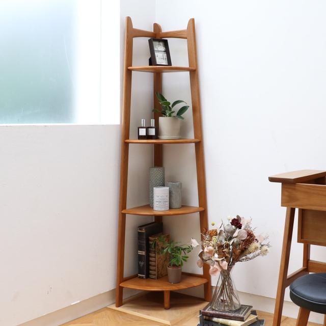 コーナーラック 幅35cm 4段 天然木 OAKER （ シェルフ 棚 コーナー ラック 収納 間仕切 家具 オーカー ディスプレイ 飾り棚 木製 四段 省スペース 角 ）の通販は