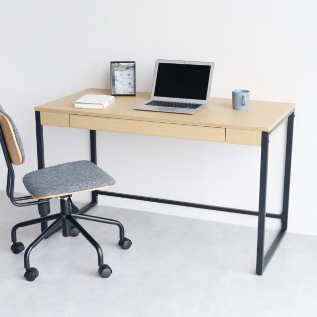 ワークデスク 幅120cm 引出し付 Simple Desk （ デスク 机 シンプル 木目調 パソコンデスク オフィス 収納 スチール 北欧 モダン おしゃれ 異素材 ）