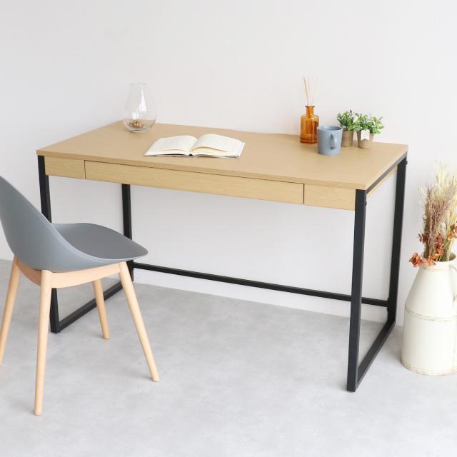 ワークデスク 幅120cm 引出し付 Simple Desk （ デスク 机 シンプル 木目調 パソコンデスク オフィス 収納 スチール 北欧 モダン おしゃれ 異素材 ）