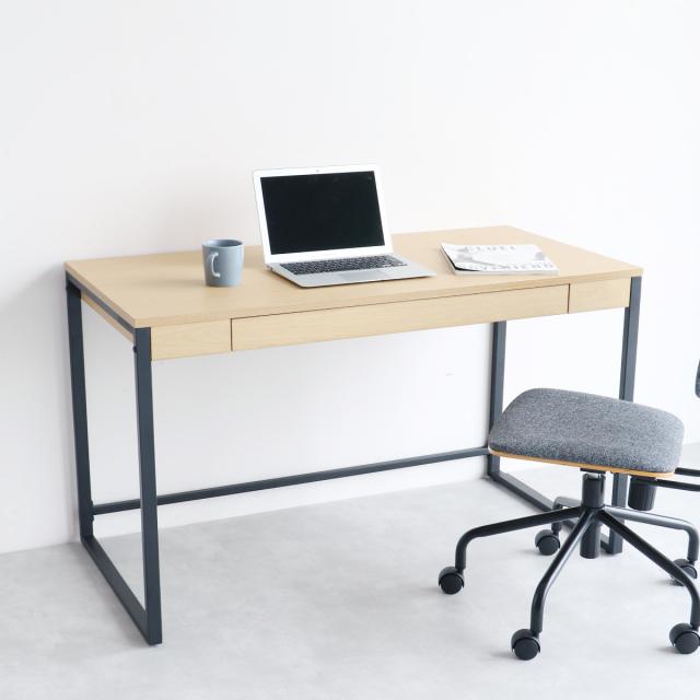 ワークデスク 幅120cm 引出し付 Simple Desk （ デスク 机 シンプル 木目調 パソコンデスク オフィス 収納 スチール 北欧 モダン おしゃれ 異素材 ）