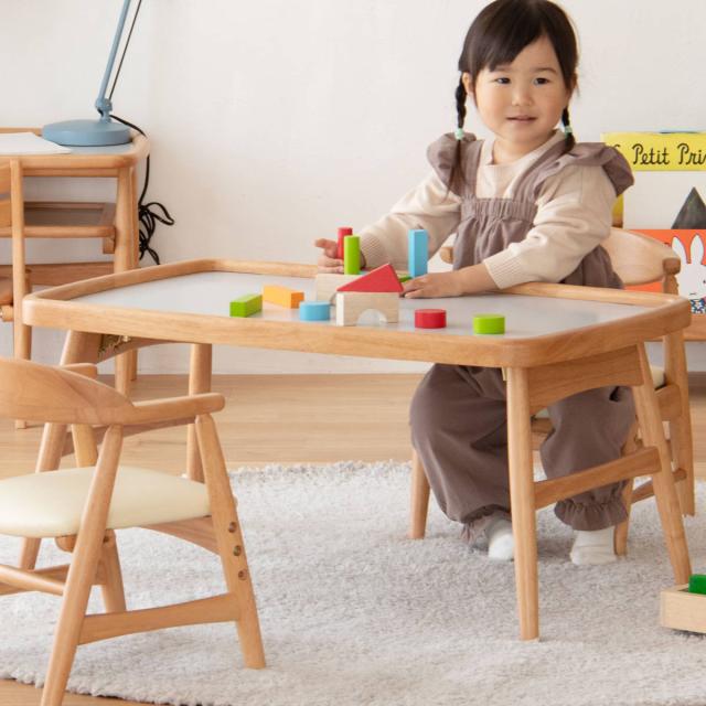 キッズテーブル 幅80cm 折りたたみ 木製 北欧風 子ども用机 nork note （ テーブル キッズ用 デスク 天然木 ノルクノート 完成品 メラミン天板 フチ付き 机 ロック機能付き 折り畳み ナチュラル ）_16