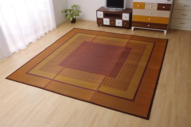 ござ 純国産 い草花ござカーペット ランクス総色 江戸間4.5畳 約261×261cm （ 敷物 ラグ マット い草マット い草カーペット 絨毯 花ござ 茣蓙 江戸間 4.5畳 正方形 畳める コンパクト 国産い草 天然素材 空気清浄 消臭 抗菌 細ヘリ ）_17