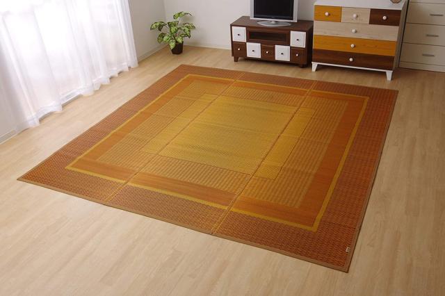 ござ 純国産 い草花ござカーペット ランクス総色 江戸間4.5畳 約261×261cm （ 敷物 ラグ マット い草マット い草カーペット 絨毯 花ござ 茣蓙 江戸間 4.5畳 正方形 畳める コンパクト 国産い草 天然素材 空気清浄 消臭 抗菌 細ヘリ ）_6