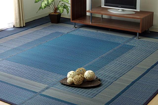 ござ 純国産 い草花ござカーペット ランクス総色 江戸間8畳 約348×352cm （ 敷物 ラグ マット い草マット い草カーペット 絨毯 花ござ 茣蓙 江戸間 8畳 長方形 畳める コンパクト 国産い草 天然素材 空気清浄 消臭 抗菌 細ヘリ ）_13