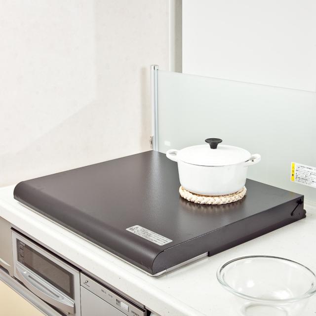 コンロカバー システムキッチン用 鍋蓋キャッチャー付き 幅60cm用 （ 日本製 スチール レンジカバー ガスコンロカバー 油ハネガード レンジガード コンロ上カバー コンロガード システムキッチン キッチン コンロ ）_6