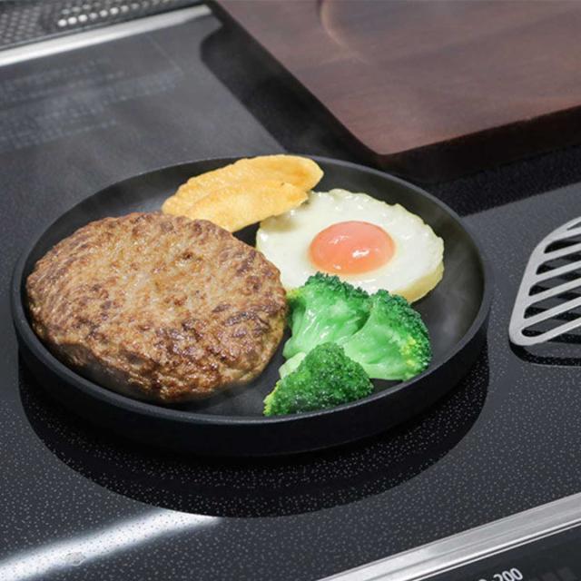 ステーキ皿 17cm スタッキング 木製プレート付き 鋳鉄 IH対応 2枚セット （ オーブン対応 ガス火対応 鉄板プレート 木皿付き 鉄製プレート 鉄板 鉄製 ステーキプレート 鉄板皿 鉄皿 鉄鋳物 丸型 ガス火 IH ガス ）_7