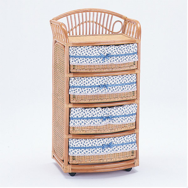 ランドリーチェスト 4段 ラタン製 キャスター付 幅60cm （ チェスト