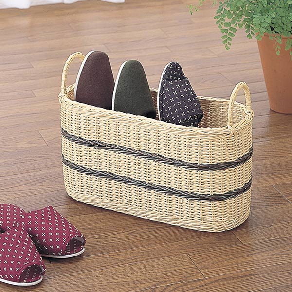スリッパかご　ラタン　スリッパたて　籐家具　幅44cm （ アジアン バスケット スリッパ立て　スリッパスタンド　スリム　収納　slippers　ルームシューズ　ラック　玄関収納　カゴ　籐製　天然素材 ）
