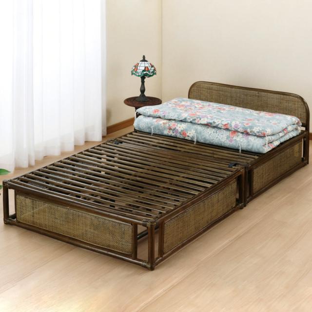 籐 シングルベッド 折りたたみ式 ヘッドボード付き （ 家具 ベッド 籐家具 ラタン家具 寝具 ベッドフレーム 籐ベッド すのこ 分割 コンパクト アジアン シングル ）の通販は 42,237円