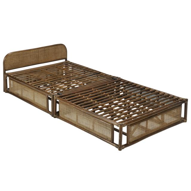 籐 シングルベッド 折りたたみ式 ヘッドボード付き （ 家具 ベッド 籐家具 ラタン家具 寝具 ベッドフレーム 籐ベッド すのこ 分割 コンパクト アジアン シングル ）_3