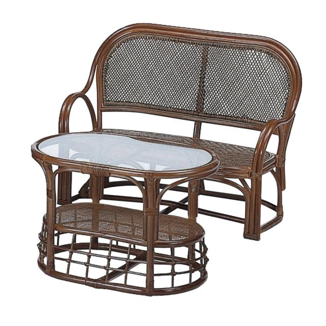籐 リビング2点セット ラブソファ サイドテーブル （ ラタン ソファ 2