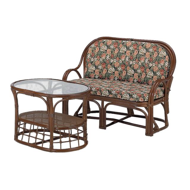 籐 リビング2点セット ラブソファ サイドテーブル （ ラタン ソファ 2