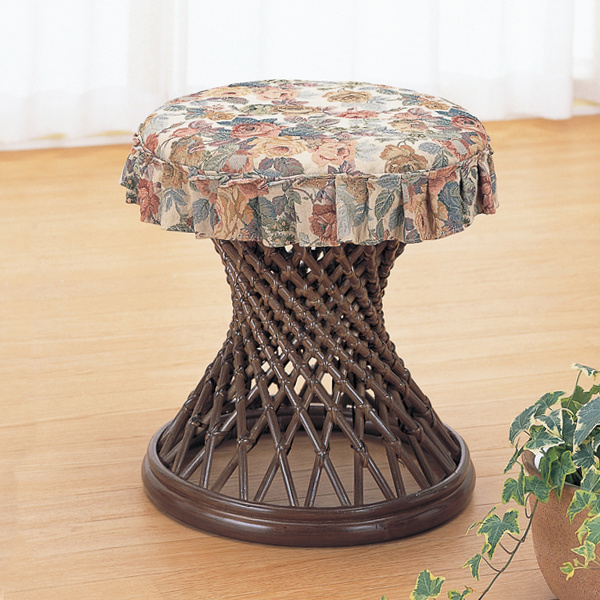 籐 スツール 座面カバー付 高さ42cm （ 椅子 籐スツール 籐家具 腰掛け ラタン製 チェア 籐製 丸椅子 和モダン アジアン 軽量 カバー 花柄 ）