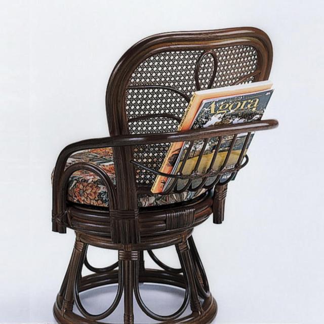 籐 回転スツール ハイバック 背面マガジンラック付 座面高37cm （ 回転式 背もたれ付き 肘付き 肘掛 イス チェア 座いす アジアン 収納 籐家具 花柄 和モダン ラタン リラックスチェア パーソナルチェア ）の通販は
