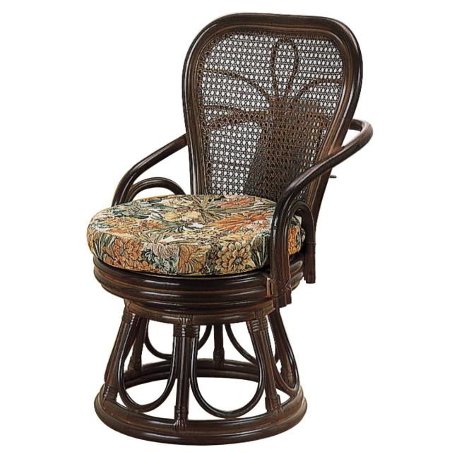 籐 回転スツール ハイバック 背面マガジンラック付 座面高37cm （ 回転式 背もたれ付き 肘付き 肘掛 イス チェア 座いす アジアン 収納 籐家具 花柄 和モダン ラタン リラックスチェア パーソナルチェア ）の通販は