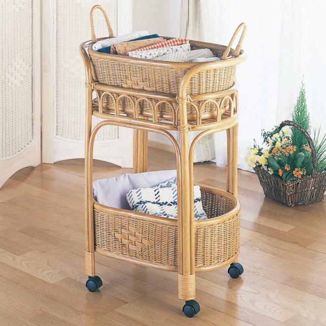 ラタン製2段バスケットスタンド