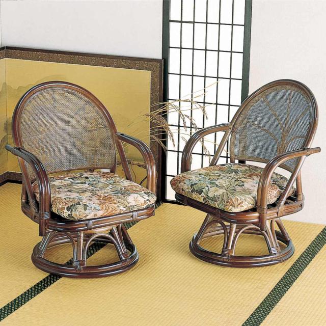 籐 回転座椅子 2脚組 ハイタイプ 座面高34cm （ 回転 座
