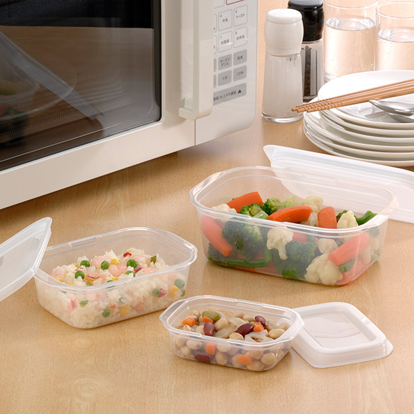 【未使用品】ステンレスフードボックス 4個セット　タッパー　◆電子レンジOK 保存容器 S・M・L 3個ずつセット 角型 楽ちんパック 電子レンジ