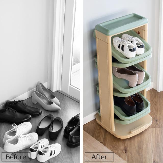 シューズラック ソルダー 6段 回転 省 スペース （ 下駄箱 靴 収納
