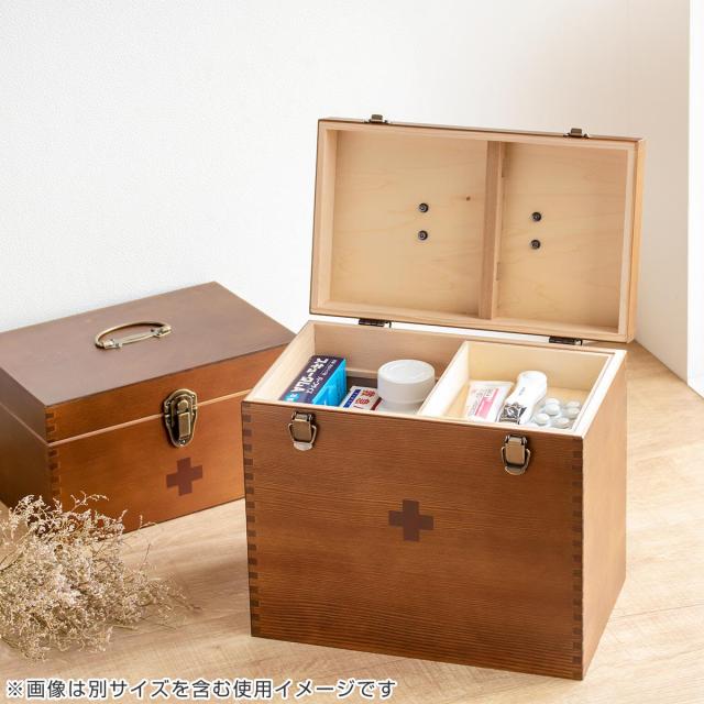 救急箱 木製 日本製 大容量 薬箱 薬 収納 （ 薬ケース 救急ボックス 薬入れ 医療ボックス 天然木 トレイ付き 収納ケース 医薬品 くすり 救急 衛生用品 応急手当 おしゃれ 持ち手付き ロック付き 組木 ）_16