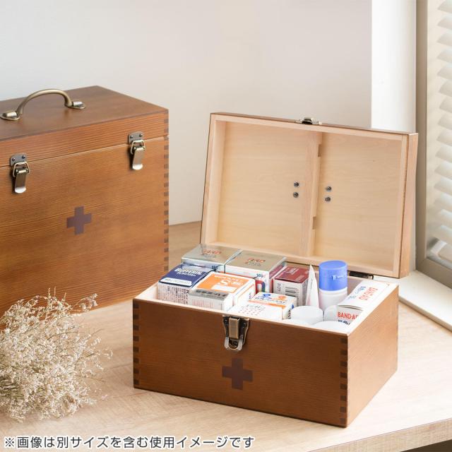 救急箱 木製 日本製 薬箱 薬 収納 （ 薬ケース 救急ボックス 薬入れ 医療ボックス 天然木 トレイ付き 収納ケース 医薬品 くすり 救急 衛生用品 応急手当 おしゃれ 持ち手付き ロック付き 組木 ）_16