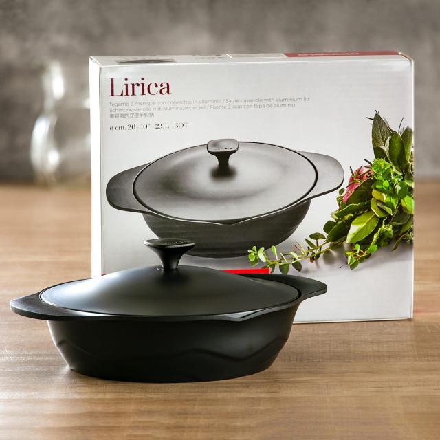 Lirica スキレット 26cm IH対応 食洗機対応 両手鍋 （ ガス火対応 なべ 万能鍋 お鍋 両手なべ フッ素加工 軽い 蓋付き PFASフリー PFOAフリー 26センチ 26 フッ素コーティング フッ素 アルミ製 軽量 3層構造 注ぎ口付き 調理器具 ）_7