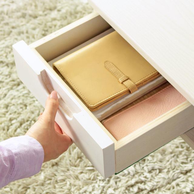 センターテーブル 幅80cm 引き出し 木製 （ テーブル ローテーブル リビングテーブル 机 丸脚 長方形 80×40cm コンパクト 天板下収納 北欧風 おしゃれ シンプル 木目調 ナチュラル ホワイト 白 ）_12