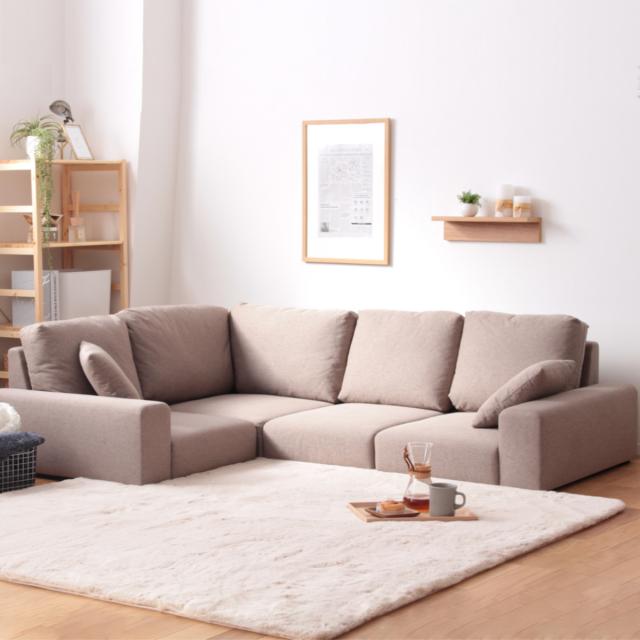 ベージュ L字型 ソファセット フロアソファ 幅198cm L字 コーナー （ ソファー ロータイプ l字