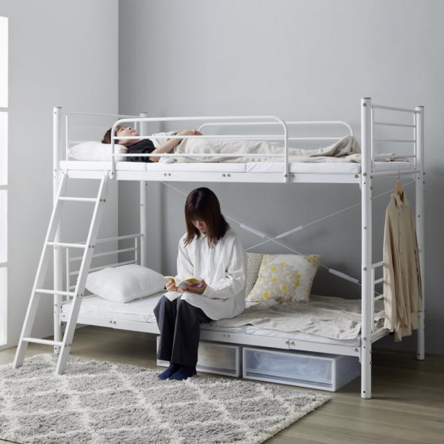 2段ベッド 耐荷重300kg 分離 横連結 シングル＆キング対応 スチール