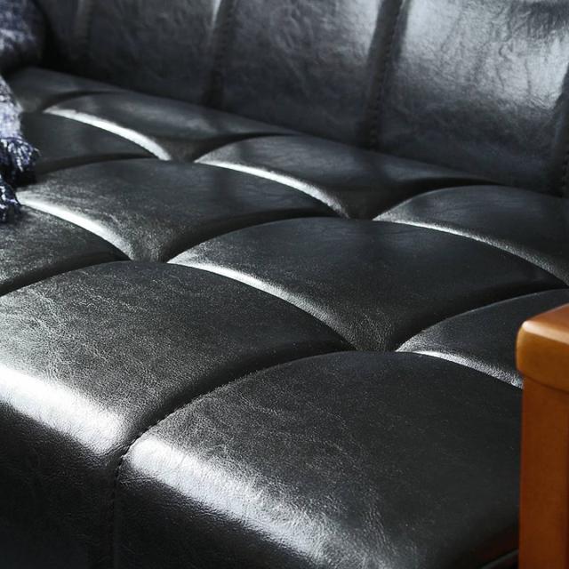 ミッドセンチュリー風 黒 合成皮革ソファ アンティーク レザーソファ