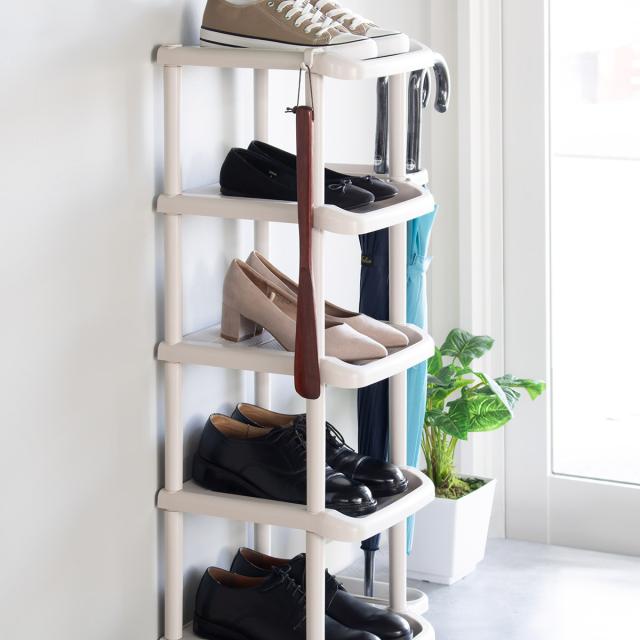 frames&sons シューズラック 5段 ブラック 靴箱 棚 傘立て 足立製作所 Stack rack・シューズラック-5 ｜ 日本製