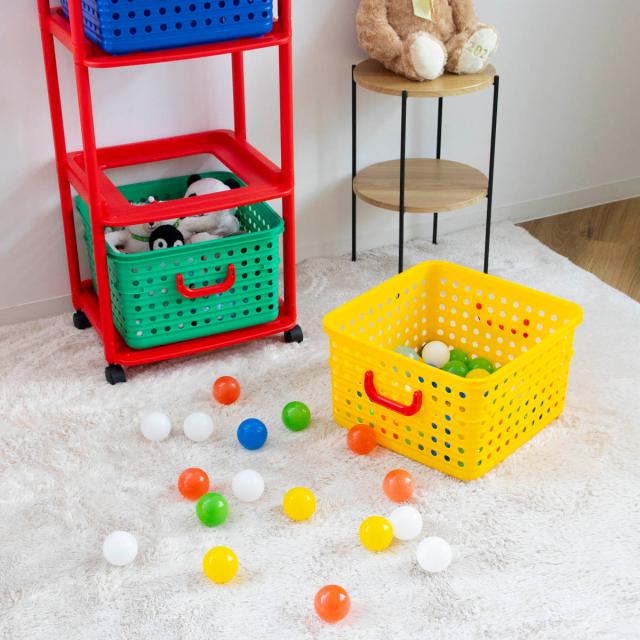 おもちゃ箱 幅44cm バスケットラック 3段 キャスター付き バスケット