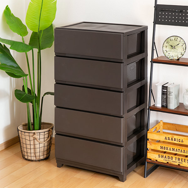 チェスト 幅54×奥行41.5×高さ106.1cm 5段 ワイド （ プラスチック スリムチェスト スリム タンス 引き出し 白 茶 プラスチックチェスト 収納ケース 衣類収納 リビング 収納 日本製 おしゃれ ）の通販は