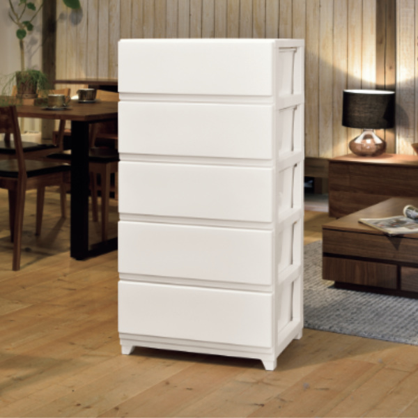 チェスト 幅54×奥行41.5×高さ106.1cm 5段 ワイド （ プラスチック スリムチェスト スリム タンス 引き出し 白 茶 プラスチックチェスト 収納ケース 衣類収納 リビング 収納 日本製 おしゃれ ）の通販は