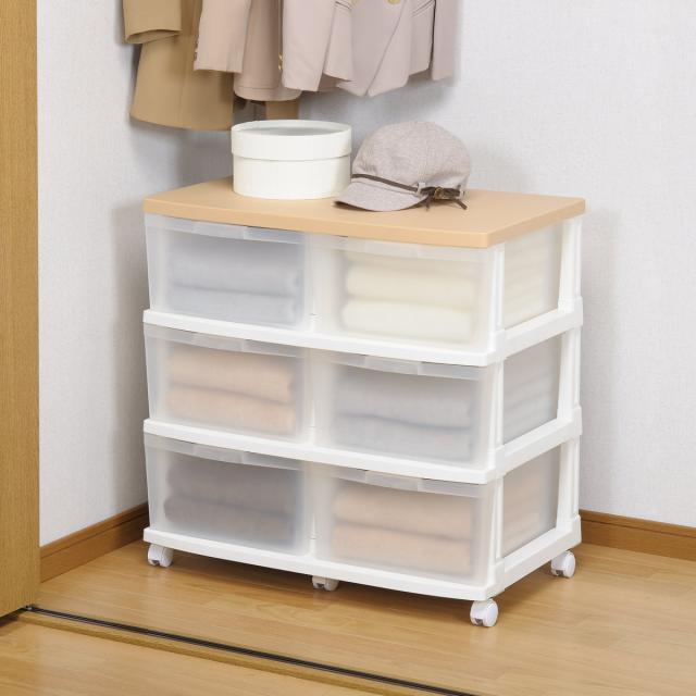 木製衣類収納ケース 10引き出し 収納ケース エミング 深型ストッカー 木天板 ナチュラル天板 2個セット