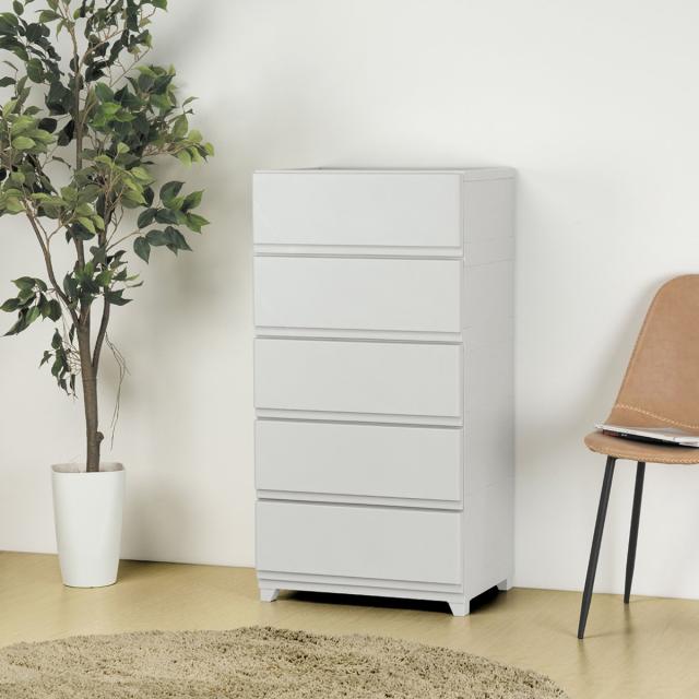 チェスト 壁付き デコニーシーヴォ ワイド 5段 幅54×奥行41.7×高さ106.1cm （ 収納 収納チェスト 脚付き リビング収納 プラスチック ホコリが入りにくい 中が透けない 引き出し タンス 収納ケース 衣類収納 ランドリー収納 日本製 ）