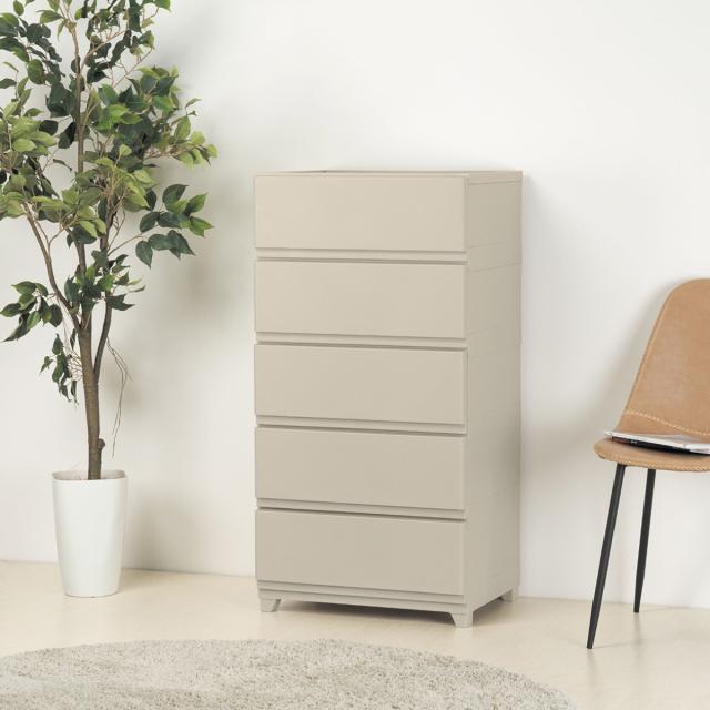 チェスト 壁付き デコニーシーヴォ ワイド 5段 幅54×奥行41.7×高さ106.1cm （ 収納 収納チェスト 脚付き リビング収納 プラスチック ホコリが入りにくい 中が透けない 引き出し タンス 収納ケース 衣類収納 ランドリー収納 日本製 ）