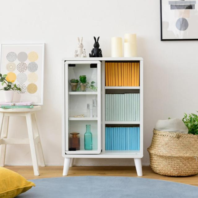 マガジンラック スライド収納 ガラス扉付 Pico 幅50cm （ スライド本棚