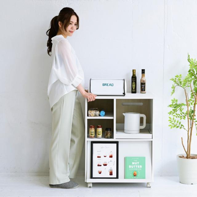 キッチンカウンター キャスター付 フラップ扉 幅60cm