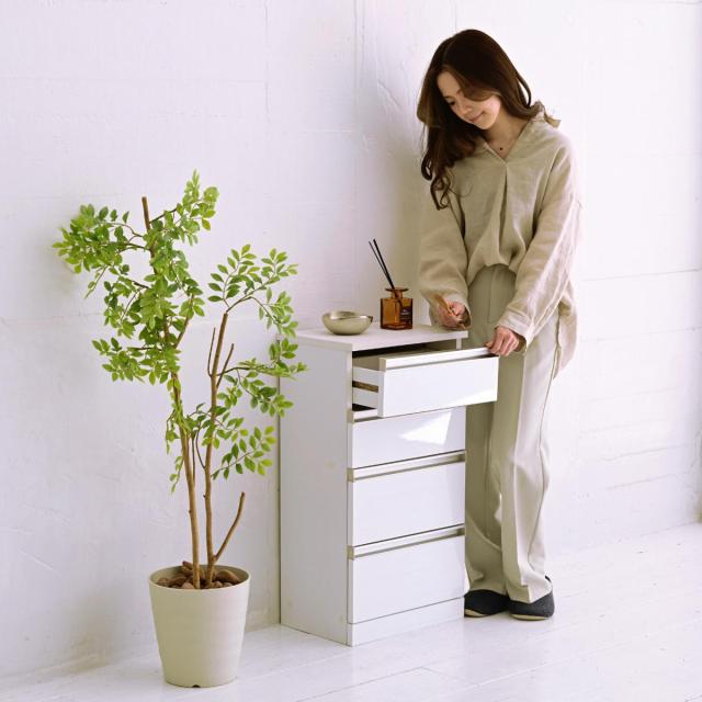 カウンター下収納 チェスト 4段 鏡面前板 幅40cm （ カウンター下 収納 棚 リビング収納 間仕切り カウンター カップボード リビング 引き出し 四段 シンプル ホワイト ）_6