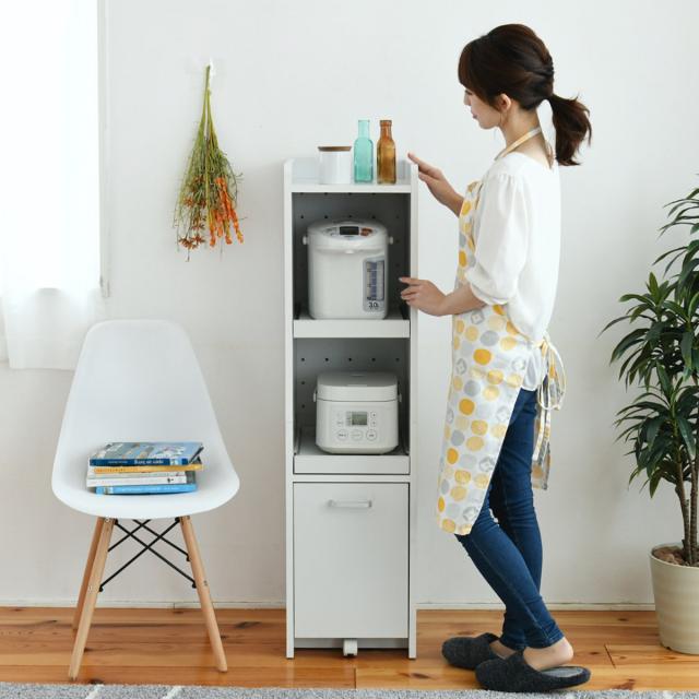 家電ラック 幅32.5cm 高さ124cm ストッカー付 キッチン すき間収納 （ キッチン収納 キッチンラック すきま収納 収納 家電 台所 棚 隙間 コンセント付 スライド棚 キャスター付き ）_15
