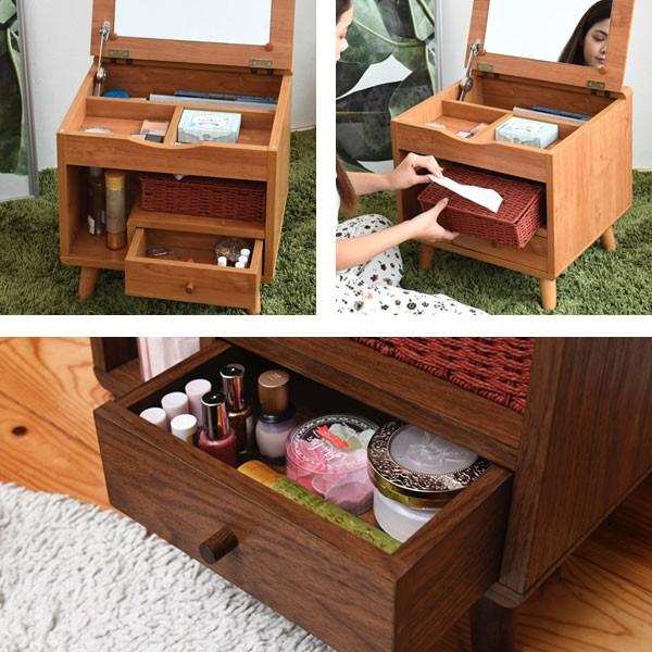 ドレッサー 幅45cm 鏡台 ミニタイプ 北欧風 Pico （ 化粧台 メイク コスメ アクセサリー 収納 メイク台 ロータイプ コンパクト おしゃれ シンプル ミラー付き 化粧水 ボトル 小物収納 ミニ 木目調 北欧 ナチュラル 茶 白 ）_7