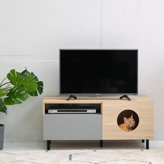 テレビ台 ローボード ペットスペース付 幅100cm （ TVボード TV台 テレビラック 収納 家具 棚 ペット家具 リビング TV 幅100 AVボード シェルフ ラック タップ収納 バイカラー ）の通販は