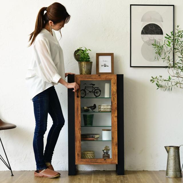 キャビネット 幅50.5cm コレクションケース レトロ調 ブルックリン